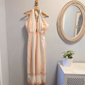 AMANDA UPRICHARD Christie Striped Halter Jumpsuit Large Pastel Peach NWOT